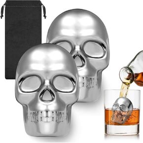 قطعتان من مكعبات ثلج ويسكي الجمجمة، أحجار ويسكي قابلة لإعادة الاستخدام، صخور ثلج معدنية للكوكتيل، مكعبات ويسكي كبيرة مع حقيبة، ملحقات أدوات البار، هدية جمجمة للرجال والنساء، هدية عيد ميلاد الأب للأب in Kuwait