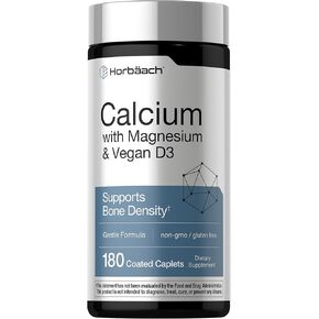 Horbäach Calcium Magnesium D3 | 180 Coated Caplets | Supports Bone Density | Supplement for Men and Women | Vegan, Non-GMO, Gluten Free in Kuwait