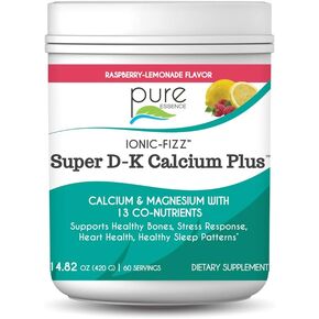 Ionic Fizz Super D-K Calcium Plus by Pure Essence - with Extra Magnesium, Vitamin D3, Vitamin K2 for Strong Bones and Stress Support - Raspberry Lemonade - 14.82oz in Kuwait