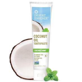 معجون أسنان زيت شجرة الشاي من Desert Essence - نعناع جوز الهند - 6.25 أونصة - طعم منعش - عناية كاملة بالفم - صودا الخبز - ملح البحر - زيت عطري نقي - يحارب أحماض السكر - سترات الزنك in Kuwait