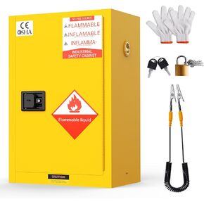 43 x 18 x 44 in Chemical Storage Cabinet, 45 Gallon Flammable Liquid Cabinet with 2 Shelves, Self-Close Function and Freestanding Floor Design in Kuwait
