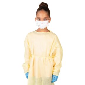 TRONEX SMS100Y Disposable Gown, Pediatric Gown, Hospital Gown, Multilayer SMS Material, Fluid Resistant, Neck Ties, Elastic Cuffs, Ages 5 through 12, Yellow, Youth Small, Pack of 10 in Kuwait