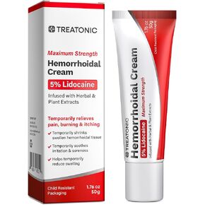 Treatonic Hemorrhoid Treatment Cream: 5% Lidocaine Hemorrhoid Cream for Numbing Relief of Pain, Burning, Itching, Discomfort, & Swelling - Fissure & Hemorrhoids - 1.76 oz in Saudi Arabia