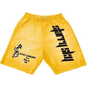 Men's Letter Graphic Shorts Y2k Drawstring Elastic Waist Summer Workout Track Shorts in Saudi Arabia