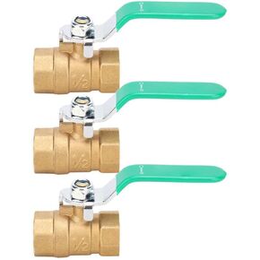 3Pcs Brass Water Pipe Ball Valve 1/2in Double Female Thread Thick Drain Shut Off Switch in Kuwait
