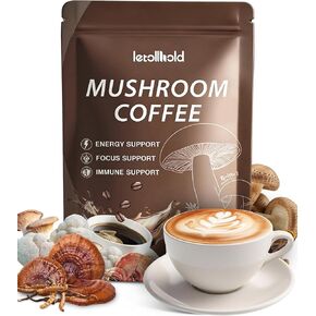 Mushroom Coffee, 6-in-1 Adaptogenic Instant Mushroom Coffee with Cordyceps, Reishi, King Trumpet, Shiitake, Turkey Tail & Lion’s Mane for Energy, Digestion & Immunity Support | 30 Servings in Kuwait