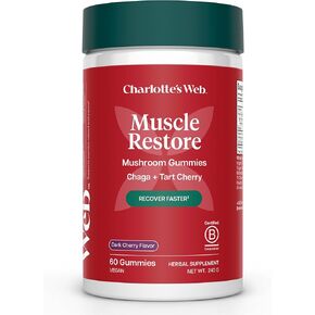 علكة الفطر لاستعادة العضلات من شارلوت للبالغين - مكمل تشاجا وتارت الكرز لاستعادة العضلات والتعب - نباتي، كوشير، غير معدّل وراثيًا (نكهة الكرز الداكن، 30 حصة) in Kuwait