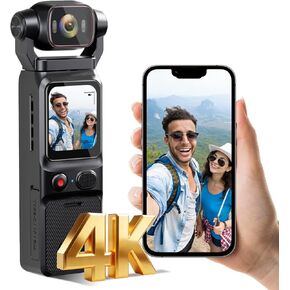 4K Vlogging Camera, Action Camera with Image Stabilization, Pocket Body Cam with APP Control, Handheld POV Cameras for Outdoor Sport, Travel(64GB Card) in Kuwait
