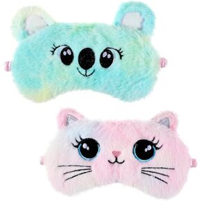 Sleep Mask Kids, 2 Pcs Cute Plush Cat Kids Eye Mask for Sleeping Soft Comfortable Colorful Night Eye Masks Funny Animal Blindfold Eye Cover for Women Home Travel Nap (Cat, Koala) in Kuwait