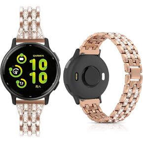 20mm Bling Metal Compatible with Garmin Vivoactive 6 Watch Bands/5/3/3 Music/Venu Sq 2/Forerunner 55/165/245/645,Metal Rhinestone Bling Bracelet Wristband for Women Men in Saudi Arabia