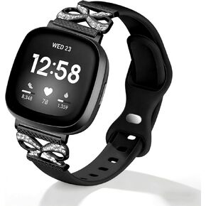 سوار سيليكون رفيع بعقدة على شكل فيونكة متوافق مع أساور فيتبيت فيرسا 4/فيتبيت فيرسا 3 / سينس/فيتبيت سينس 2 للنساء والرجال، أشرطة معصم بديلة من السيليكون الرقيق الناعم المقاوم للماء in Kuwait