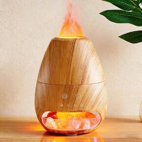 ناشر الزيوت العطرية من ديالان مع تأثير اللهب بالموجات فوق الصوتية لملح الهيمالايا، ناشر روائح مرطبة بالموجات فوق الصوتية مع إيقاف تلقائي لهدية المكتب المنزلي - 100 مل من الحبوب الخشبية in Kuwait