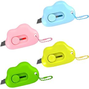 Cloud Retractable Box Cutter 4 Pack - With Key Rings,Safe Auto-Retract Design,Mini Paper Cutter for Box,Packages,Mail,Envelopes,Portable Keychain Letter Opener for Home,Office,Travel in Saudi Arabia