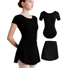 WYHDY Women Ballet leotard with Pull on Skirt,Round Neck Short Sleeve in Kuwait