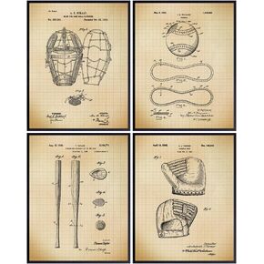 لوحة فنية جدارية لغرفة الأطفال مقاس 11 × 14 - مطبوعات بيسبول عتيقة - لوحة فنية جدارية للأطفال والمراهقين وغرفة الألعاب والمكتب - ديكور فريد للأطفال، ديكور غرفة للصبي، مروحة رياضية - مجموعة ديكور غرفة النوم - غير مؤطرة in Kuwait