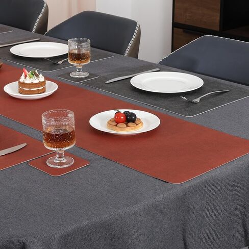 Table Runners 72 Inches Long, Dual-Sided Faux Leather Farmhouse Table Runner Waterproof Heat Resistant Non-Slip for Living Room Party Home Decor Holiday Decorations(Gray Beige, 12 x 72 Inch) in Saudi Arabia