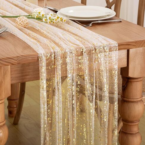 P Pothuiny 2 Pcs Light Pink Table Runner 28 x 120 Inch, Glitter Metallic Foil Tulle Table Runner Party Golden Sheer Gauze Table Decor for Wedding Birthday Christmas Anniversary in Saudi Arabia