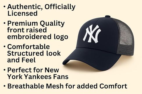 قبعة بيسبول MVP شبكية من New York Navy Mesh مرخصة رسميًا، كلاسيكية قابلة للتعديل ومطرزة أساسية بشعار الفريق NY أزرق/أبيض، قبعة رياضية بإطار Snapback in Kuwait