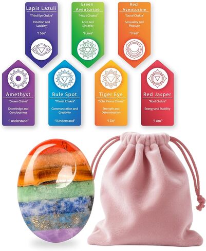 حجر القلق للقلق، بلورات الشاكرات وأحجار الشفاء، 1.5 بوصة شكل بيضاوي للإبهام مع مسافة بادئة لتخفيف التوتر والقلق، هدايا عيد ميلاد من الأحجار الكريمة الطبيعية المنحوتة يدويًا للنساء in Kuwait