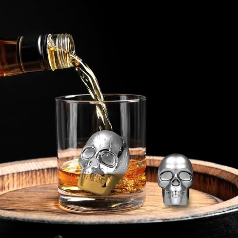 قطعتان من مكعبات ثلج ويسكي الجمجمة، أحجار ويسكي قابلة لإعادة الاستخدام، صخور ثلج معدنية للكوكتيل، مكعبات ويسكي كبيرة مع حقيبة، ملحقات أدوات البار، هدية جمجمة للرجال والنساء، هدية عيد ميلاد الأب للأب in Kuwait