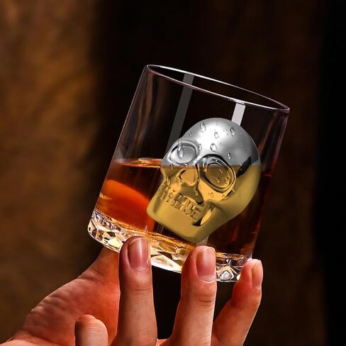 قطعتان من مكعبات ثلج ويسكي الجمجمة، أحجار ويسكي قابلة لإعادة الاستخدام، صخور ثلج معدنية للكوكتيل، مكعبات ويسكي كبيرة مع حقيبة، ملحقات أدوات البار، هدية جمجمة للرجال والنساء، هدية عيد ميلاد الأب للأب in Kuwait