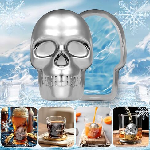 قطعتان من مكعبات ثلج ويسكي الجمجمة، أحجار ويسكي قابلة لإعادة الاستخدام، صخور ثلج معدنية للكوكتيل، مكعبات ويسكي كبيرة مع حقيبة، ملحقات أدوات البار، هدية جمجمة للرجال والنساء، هدية عيد ميلاد الأب للأب in Kuwait