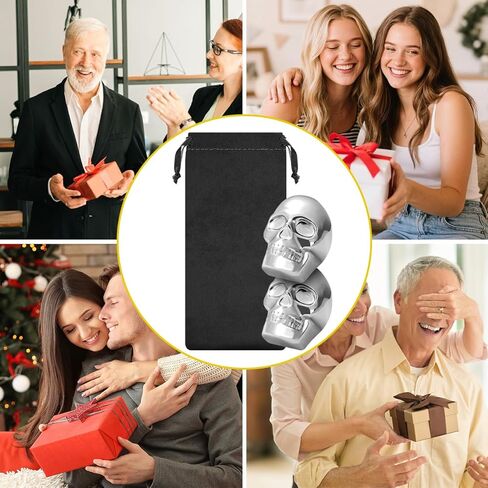 قطعتان من مكعبات ثلج ويسكي الجمجمة، أحجار ويسكي قابلة لإعادة الاستخدام، صخور ثلج معدنية للكوكتيل، مكعبات ويسكي كبيرة مع حقيبة، ملحقات أدوات البار، هدية جمجمة للرجال والنساء، هدية عيد ميلاد الأب للأب in Kuwait