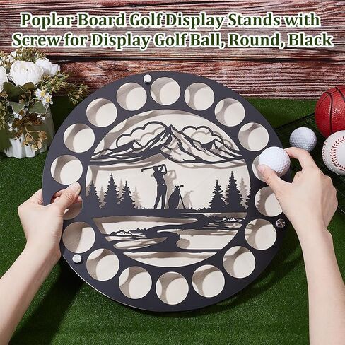 UNICRAFTALE Golf Ball Display Case Poplar Board Golf Ball Holder Display Holds 18 Balls Round Golf Ball Display Stands for Collector’s Wall Mount Decor 35cm in Saudi Arabia
