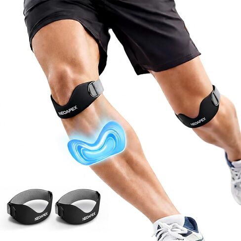 2-Pack Silicone Patellar Tendon Support Strap, Adjustable Knee Pain Relief Brace for Runners Knee, Jumper's Knee, Hiking, Basketball, Soccer & Gym, Comfortable Non-Slip Knee Straps for Men & Women (Black) in Saudi Arabia