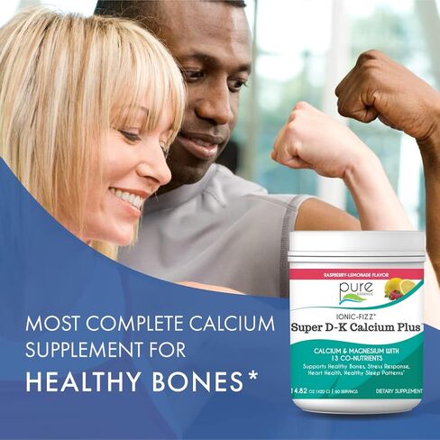 Ionic Fizz Super D-K Calcium Plus من Pure Essence - مع مغنيسيوم إضافي وفيتامين D3 وفيتامين K2 للعظام القوية ودعم الإجهاد - عصير ليمون التوت - 14.82 أونصة in Kuwait