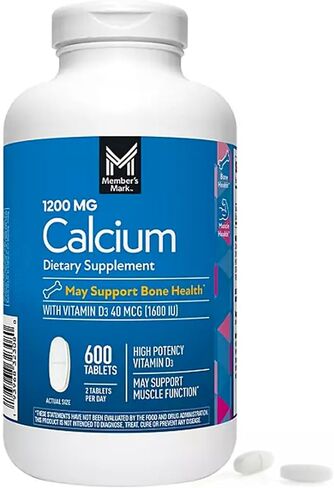 Members Mark Calcium with Vitamin D3 Tablets, 600 ct. - Supports Bone & Muscle Health - High Potency Calcium 1200 mg & Vitamin D3 40 mcg in Saudi Arabia