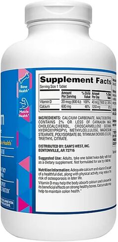 Members Mark Calcium with Vitamin D3 Tablets, 600 ct. - Supports Bone & Muscle Health - High Potency Calcium 1200 mg & Vitamin D3 40 mcg in Saudi Arabia