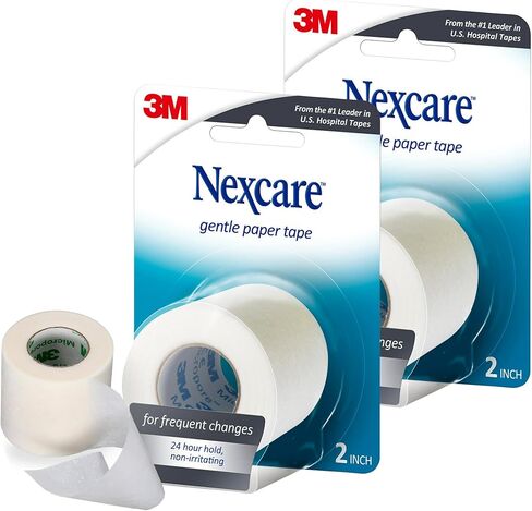 Nexcare Gentle Paper Tape, Hypoallergenic Medical Surgical Tape for Sensitive Skin, Breathable First Aid Tape Secures Dressings Gently, Latex Free, 2 Inch x 10 Yard Roll, 2-Pack in Saudi Arabia