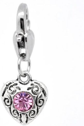 Sexy Sparkles Clip on Birthstone Charms Color Rhinestone Heart Charms in Saudi Arabia