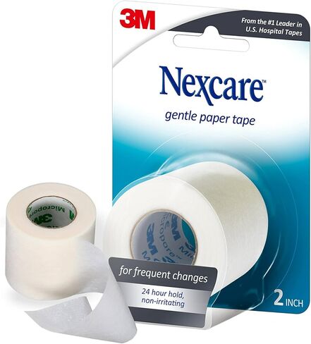 شريط ورقي لطيف من Nexcare، شريط جراحي طبي مضاد للحساسية للبشرة الحساسة، شريط إسعافات أولية مسامي يؤمن الضمادات بلطف، خالٍ من اللاتكس، 2 بوصة × 10 ياردات، عبوتان in Saudi Arabia