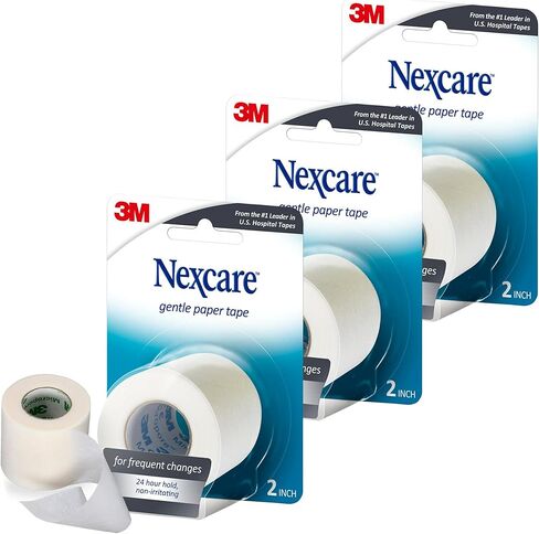 Nexcare Gentle Paper Tape, Hypoallergenic Medical Surgical Tape for Sensitive Skin, Breathable First Aid Tape Secures Dressings Gently, Latex Free, 2 Inch x 10 Yard Roll, 2-Pack in Saudi Arabia