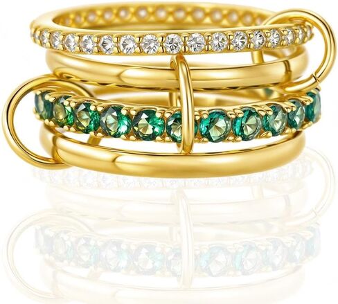 حلقات متشابكة قابلة للتكديس للنساء غير تشويه ، 18 قيراطًا من الذهب الوردي المطلي بالقدسة الخضراء حلقة خاتم مكتنزة مختلطة معدنية متعددة الحلقات لذيذ حلقات مجوهرات ذهبية للنساء الهدايا in Kuwait