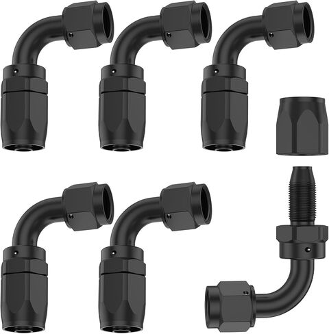 6 PCS Heavy Duty 6AN Hose End Fitting 90 Degree Swivel for Braided Hose CPE, Aluminum Alloy, Black in Kuwait