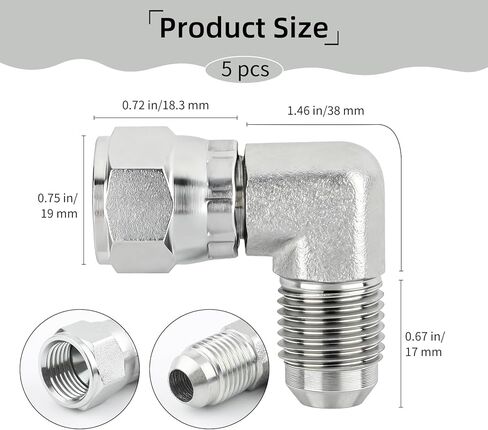 5 قطع تركيبات هيدروليكية للكوع 90 درجة، 3/8 بوصة JIC ذكر (9/16 بوصة - 18 خيط) × 3/8 بوصة أنثى JIC (9/16 بوصة - 18 خيط) دوارة in Kuwait