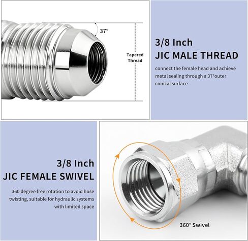 5 قطع تركيبات هيدروليكية للكوع 90 درجة، 3/8 بوصة JIC ذكر (9/16 بوصة - 18 خيط) × 3/8 بوصة أنثى JIC (9/16 بوصة - 18 خيط) دوارة in Kuwait