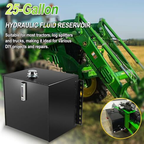 25-Gallon Hydraulic Fluid Reservoir Oil Tank For Tractors, Trucks & Log Splitters, Built-in Sight Gauge/Temp Gauge Combo, 2" Wide Fill Port, Heavy Duty Steel Construction, Side Vertical-Mount in Saudi Arabia