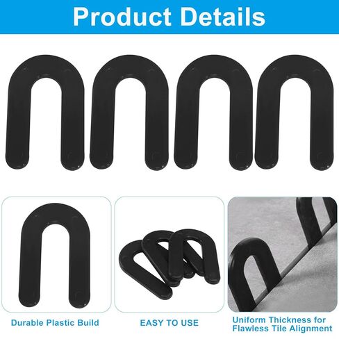 50 قطعة من فواصل بلاط حدوة الحصان، حشوات بلاستيكية على شكل حرف U مقاس 1/4 بوصة، حشوات هيكلية، مشابك تسوية لتركيب بلاط الجدران الأرضية، أسود in Kuwait