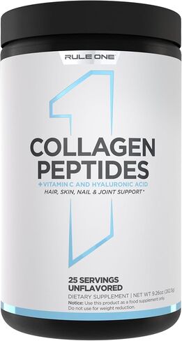 Rule 1 Proteins Collagen Peptides Powder - Hydrolyzed Bovine Collagen, Hyaluronic Acid, and Vitamin C. Supports Hair, Skin, & Nails (50 Servings, Unflavored) in Kuwait