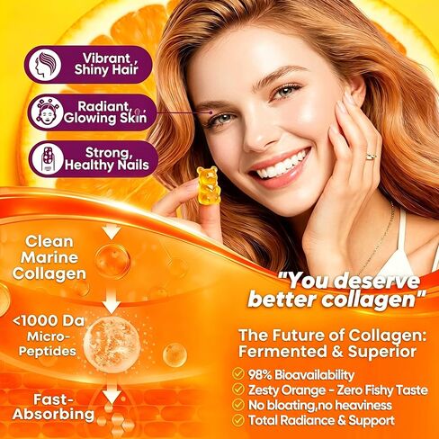 علكات الكولاجين للنساء خالية من السكر - ببتيدات الكولاجين البحري المتحللة مع البريبايوتكس والبروبيوتيك، النياسيناميد، حمض الهيالورونيك، مكمل فيتامين C للشعر والأظافر وصحة الأمعاء، 120 قطعة in Kuwait