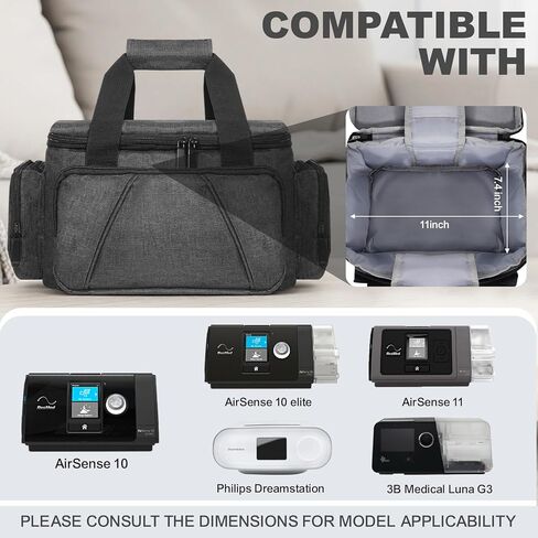 حقيبة سفر خفيفة الوزن لجهاز CPAP لـ ResMed AirSense 10/11، وPhilips DreamStation، و3B Medical Luna G3، وحقيبة حمل مدمجة ومحمولة لمستلزمات وملحقات أجهزة CPAP، صديقة لإدارة أمن المواصلات (حقيبة فقط) in Kuwait