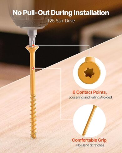 براغي خشب VEVOR 350 قطعة، #10 × 3 بوصة مطلية مضادة للصدأ، برغي سطح خارجي Torx/T25 Star Drive، براغي تزيين خارجية معدنية مقاومة للصدأ مع موصلين لولبيين، لتأطير سياج التزيين in Saudi Arabia