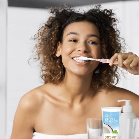 Desert Essence Tea Tree Oil Toothpaste - Coconut Mint - 6.25 Oz - Refreshing Taste - Complete Oral Care - Baking Soda - Sea Salt - Pure Essential Oil - Fights Against Sugar Acids - Zinc Citrate in Saudi Arabia