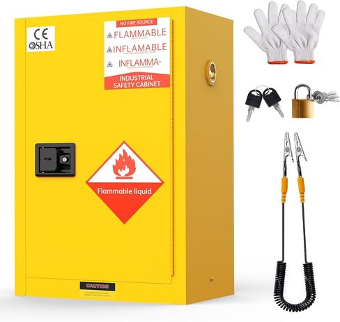43 x 18 x 44 in Chemical Storage Cabinet, 45 Gallon Flammable Liquid Cabinet with 2 Shelves, Self-Close Function and Freestanding Floor Design in Kuwait