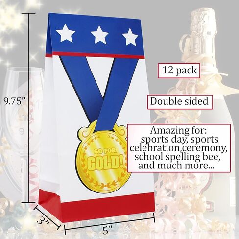 Award Medal Goodie Bags - Gold Medal Olympic Party Bag - 12 pk Winning Prize Sports Gift Bag - Trophy Treat Bag for Cheerleading Teacher Student Reward Olympics Birthday Olympic Party Decoration in Saudi Arabia