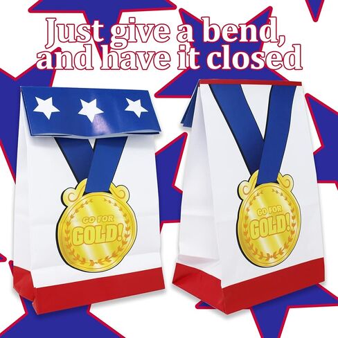 Award Medal Goodie Bags - Gold Medal Olympic Party Bag - 12 pk Winning Prize Sports Gift Bag - Trophy Treat Bag for Cheerleading Teacher Student Reward Olympics Birthday Olympic Party Decoration in Saudi Arabia